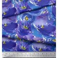 thumbnail image 3 of Soimoi Blue Japan Crepe Satin Fabric Flower Watercolor Printed Fabric 1 Yard 42 Inch Wide, 3 of 3