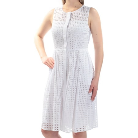 MAISON JULES $99 Womens New 1331 White Jewel Neck Sleeveless Shirt Dress S B+B