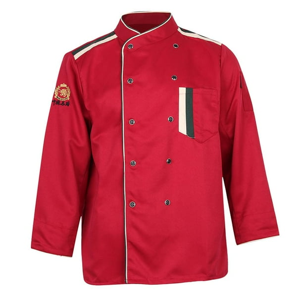 Chaqueta de chef de restaurante, hotel, uniforme, manga larga, para hombre y mujer, color rojo, talla XXL Rojo XXL