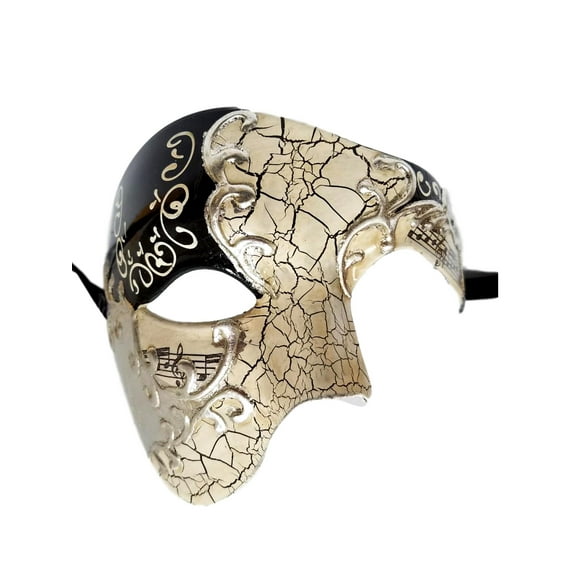 Men's Phantom Music Black Silver Large Mardi Gras Masquerade Elegance Mask