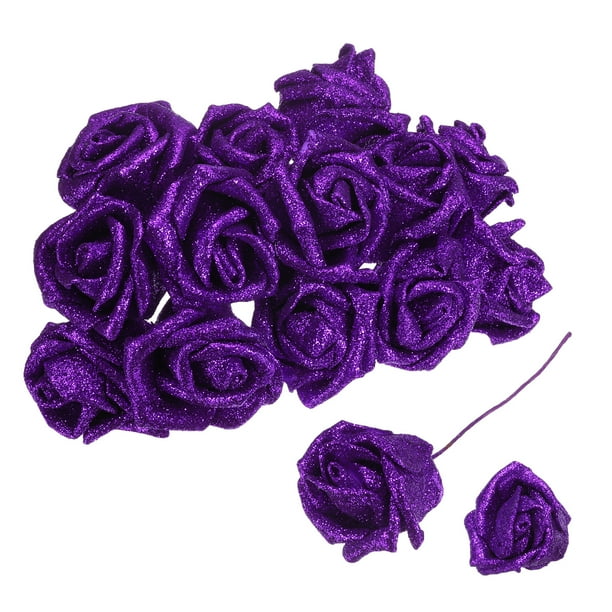 Uxcell 50pcs Glitters Roses Flores Artificiales Rosas Falsas con Tallos para Bodas, Fiesta, Oficina, Morado