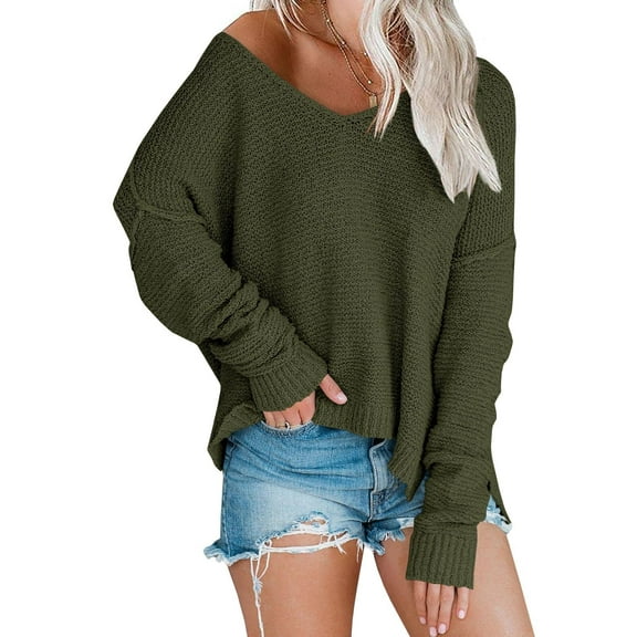Sherrylily Women Off Shoulder Knit Sweaters Oversized Long Sleeve Loose Lightweight Pullover