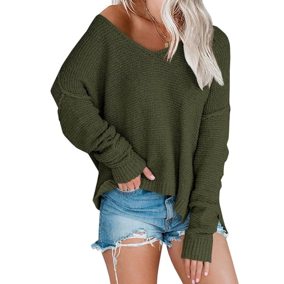 Sherrylily Women Off Shoulder Knit Sweaters Oversized Long Sleeve Loose Lightweight Pullover
