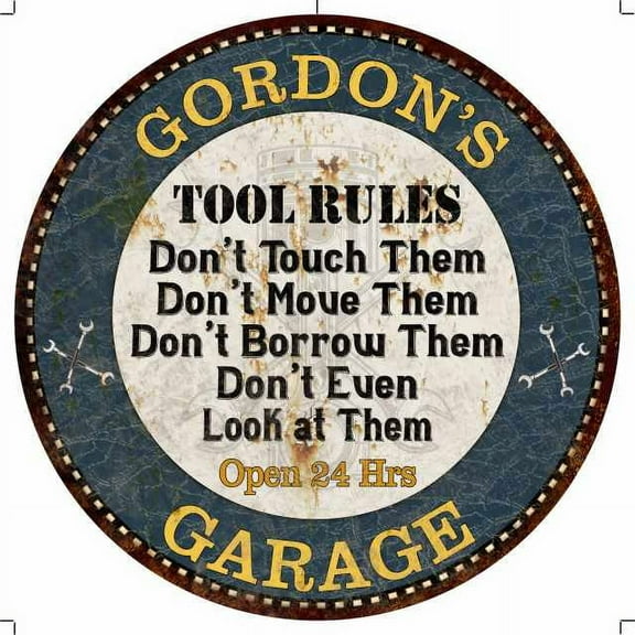 GORDON'S Garage Rules 14" Round Metal Sign Garage Wall Decor 100140015286