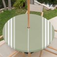 thumbnail image 6 of Round Outdoor Tablecloth with Umbrella Hole and Zipper, Sage Green Striped Fitted Table Cover with Elastic Edge for 55-60 Inch, Farmhouse White Stripes Aesthetics Waterproof Patio Tablecoths, 6 of 9