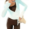 thumbnail image 3 of Top de Ballet Cruzado de Larga con Lazo Frontal para Mujer, Ideal para Entrenamiento, Pilates, Yoga y Salidas Lago Azul M, 3 of 10
