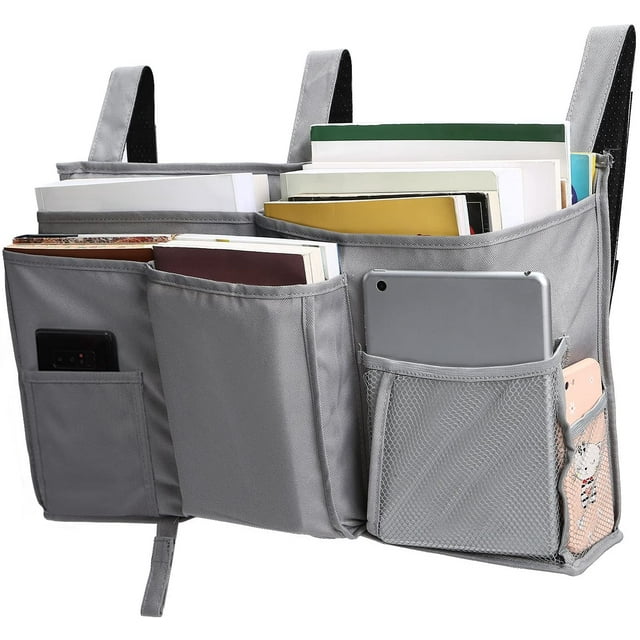Cribun Caddy de Chevet, Support de Sac de Rangement Suspendu avec 8 Poches pour Chambres Superposées et Rails de Lit d'Hôpital, Gris