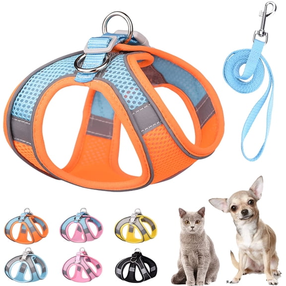 Miaocao Soft Small Dog Harness and Set Mesh Puppy Harnesses Easy Walk Dog Harness Vest Adjustable Reflective No Pull Dog Harnesses for Small Dogs Cats