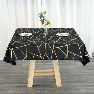 Efavormart 54"X54" Polyester Square Tablecloth With Gold Foil Geometric Pattern - Perfect for Wedding, Home Décor, Parties, Events, Holiday Parties, Banquet, and Decoration - Black