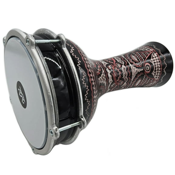 The ZAZA Percussion The 16'' Black Lotus Aluminum Darbuka Doumbek.