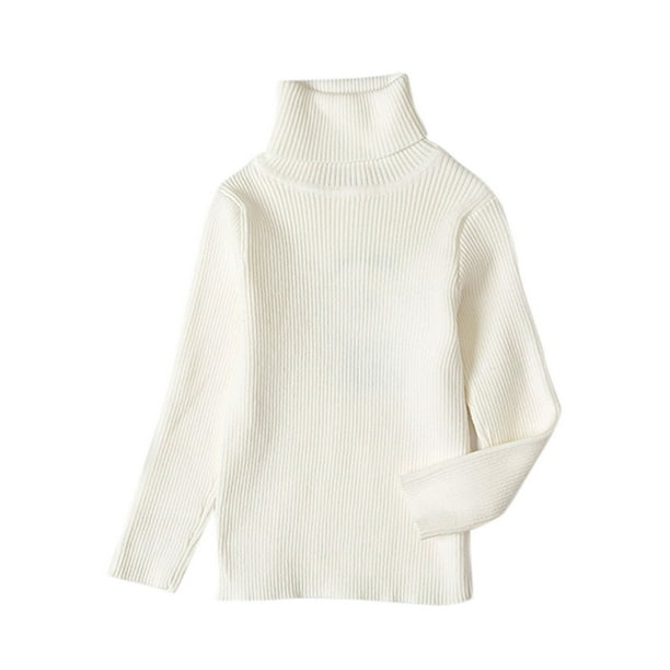 Suéter De Cuello Alto Para Niños Pequeños Suéter De Punto Para Bebés Suéter Suave Sólido Cálido Suéter De Ganchillo Blanco Odeerbi LM103-767