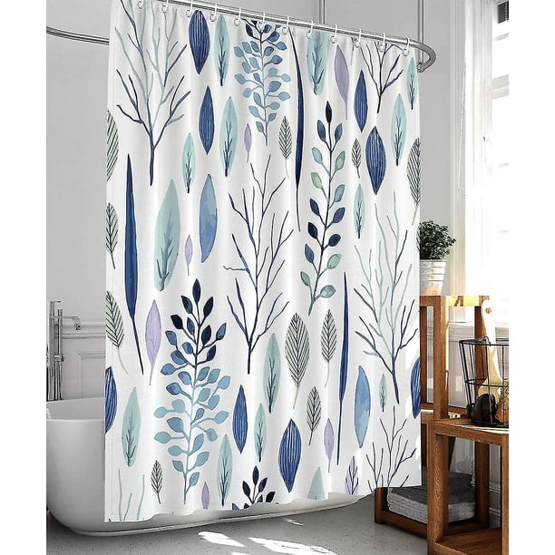72 * 78 Cortinas De Ducha Cortina De Ducha Floral Cortina De Ducha De Hoja Plantas Cortina De Ducha Tropical,Cortinas De Ducha De Tela Impermeables para Baño con 12 Plasti