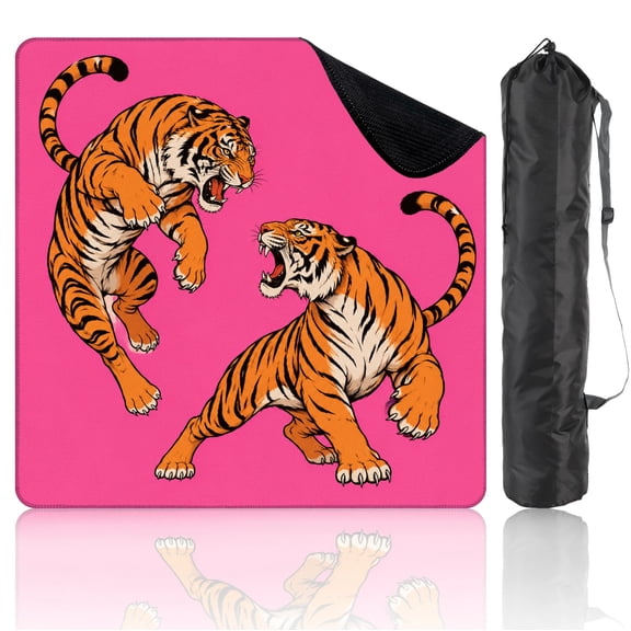 Mahjong Mat 31.5" x 31.5" Roaring Tigers Dynamic Poses Vibrant Pink Non-Slip Noise Reduction Mahjong Accessories Gifts for Board and Tile Games