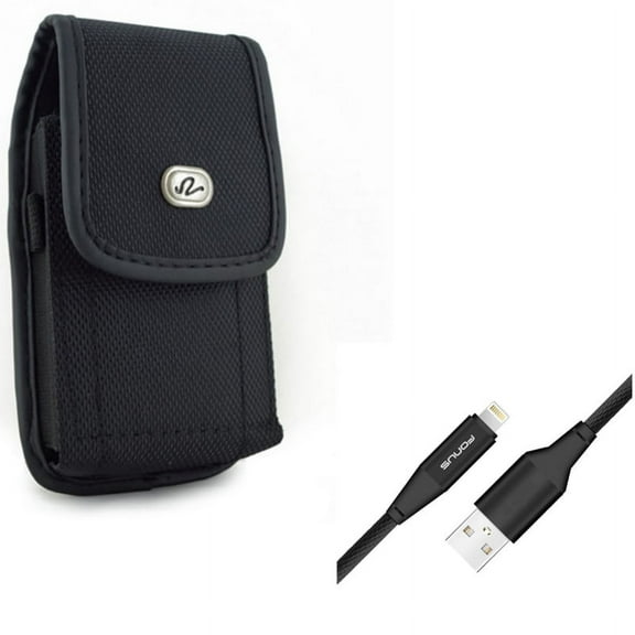 Rugged Case Belt Clip w Charger Cord 6ft USB Cable for iPhone XS/X - Holster Canvas Cover, Power Wire Braided