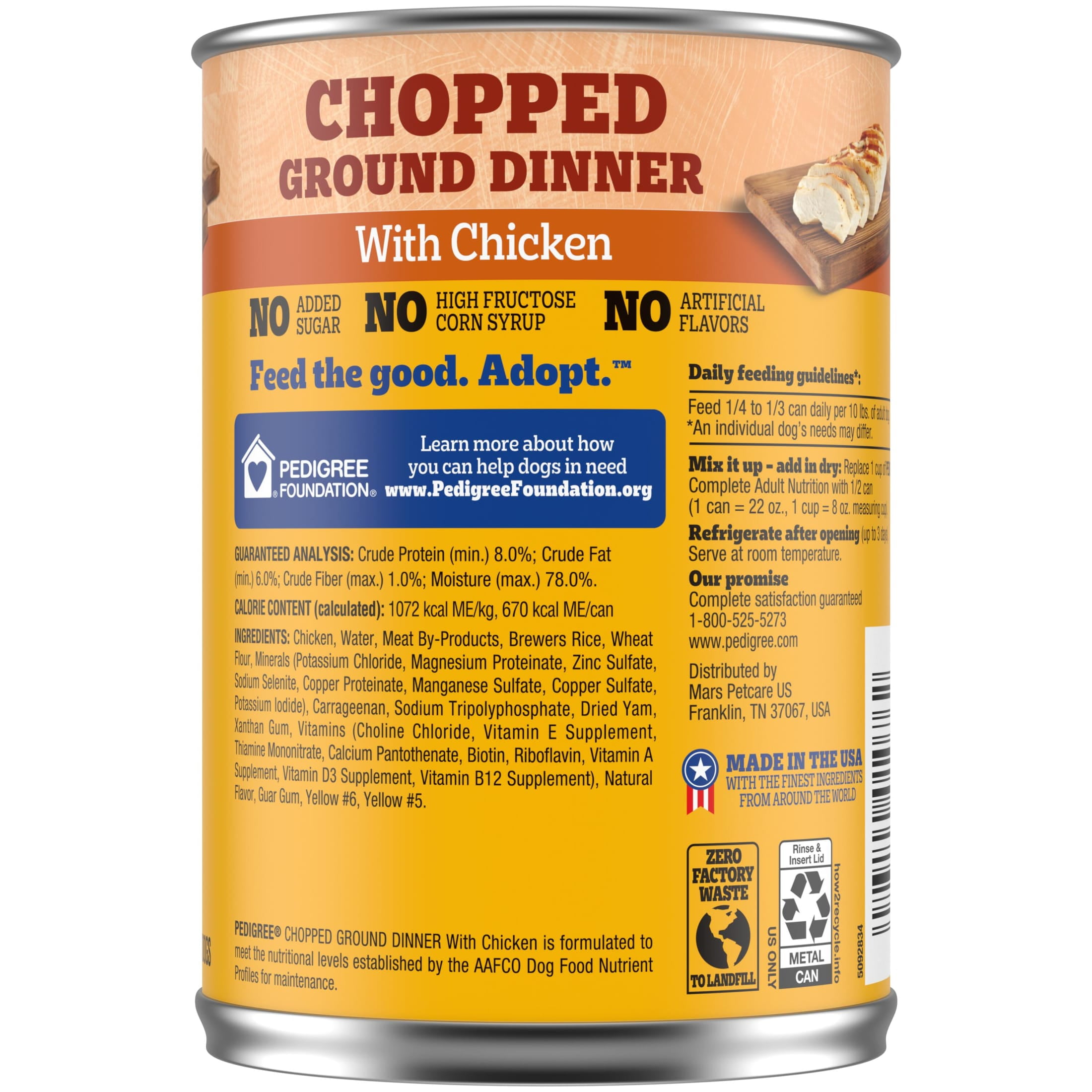 Pedigree Chopped Ground Dinner Wet Dog Food With Chicken, Canned Dog Food, 22 oz. Can