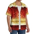 thumbnail image 4 of Naloa Red Gold Glitter Men's Loose Fit Cuban Collar Short-Sleeve Shirt with Button-down and Chest Pocket for Everyday Wear Outings - Large, 4 of 7