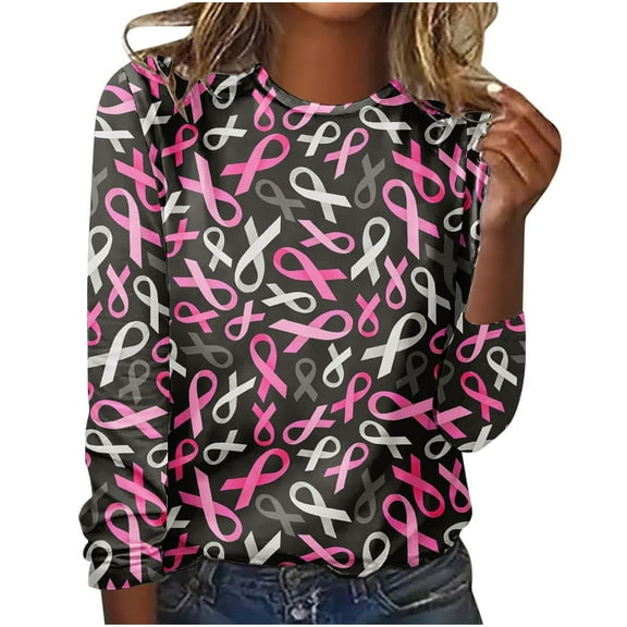 Hvyesh Cancer Tshirt for Women Pink Cancer Survivor T-Shirts 2025 Fall Long Sleeve Breast Cancer Awareness Tshirt Pullover T-Shirts