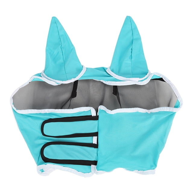 Máscara de caballo desmontable con protección UV, transpirable, de poliéster, con velcro para cara y orejas, color azul, talla L