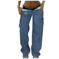 thumbnail image 7 of Straight Leg Jeans for Women High Waisted Cargo Pants for Women Baggy Straight Wide Leg Pants with Pockets Streetwear S-25 Blue M, 7 of 7
