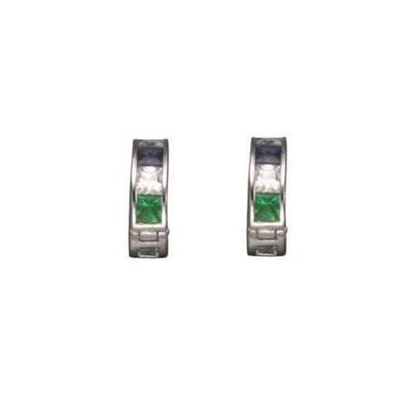 CZ EAR343-M-C C. Z. RUBY AND SAPPHIRE AND EMERALD AND C. Z. RHODIUM PLATED - . 925 - STERLING SILVER EARRINGS