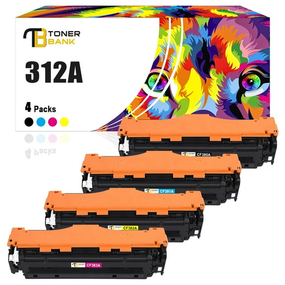 Toner Bank 4-Pack Compatible Toner Cartridge Replacement for HP CF380A CF381A CF382A CF383A 312A Color LaserJet Pro MFP M476nw M476dn M476dw (Black Cyan Yellow Magenta)