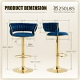 thumbnail image 6 of MOONMISS Velvet Upholstered Adjustable Height Swivel Armless Bar Stools with Golden Footrest(set of 2)-Navy Blue, 6 of 6