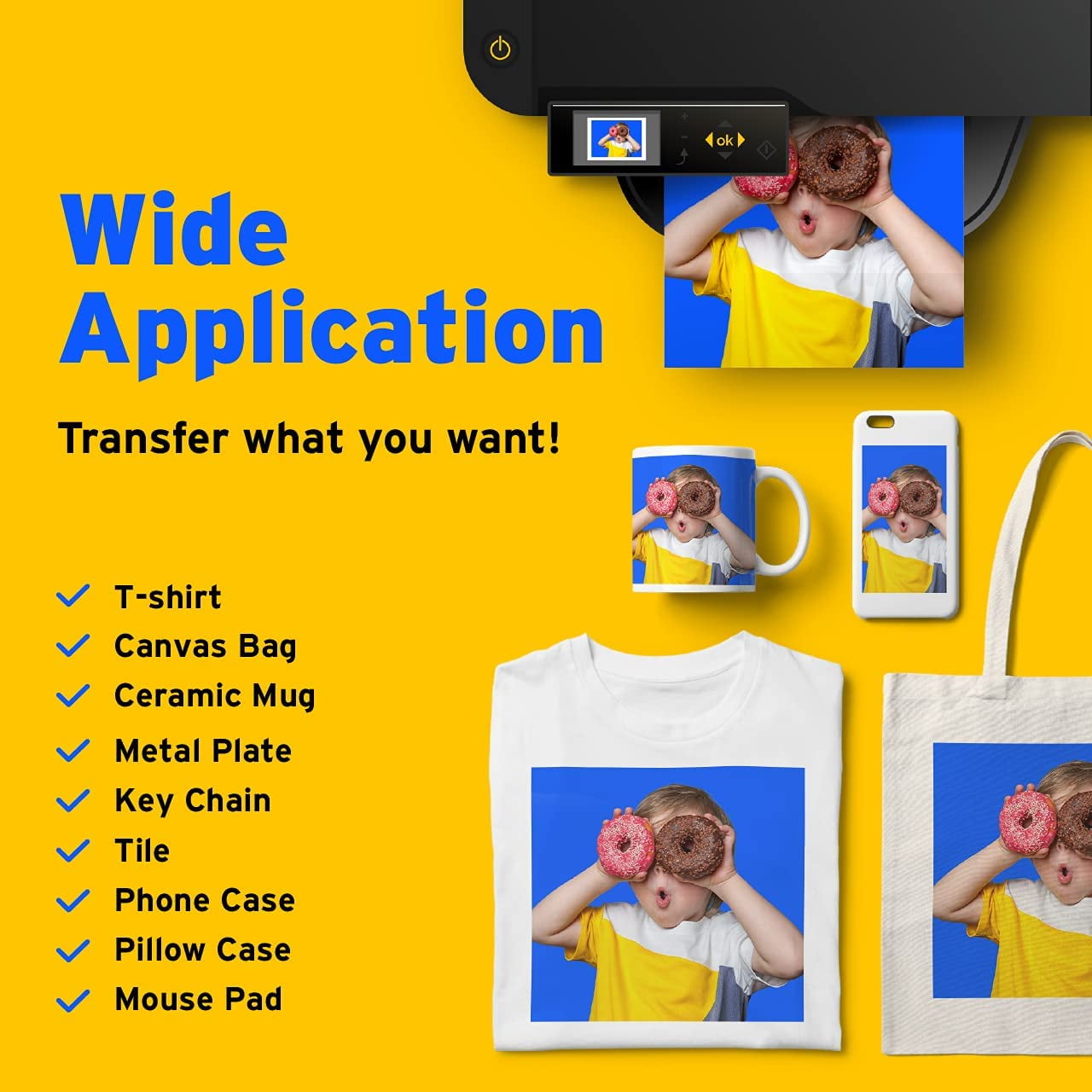 Printers Jack Sublimation Heat Transfer Paper 125 GSM 100 Sheets 8.5" x 11" for Any Epson HP Canon Sawgrass Inkjet Printer for T-Shirt, Mugs, 1 Layer