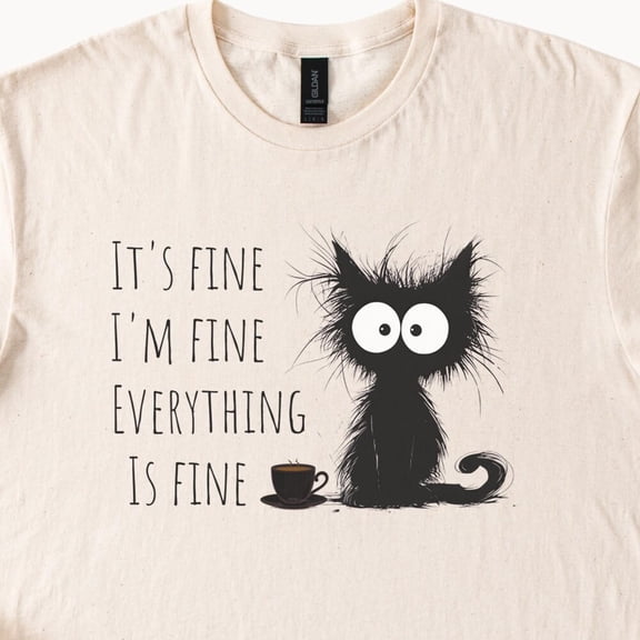 Kiraa Tee With Funny Cat Shirt Its Fine Im Fine Everything Is Fine Cat Cotton Natural Beige Tee Humorous Birthday Gifts; For Men & Women