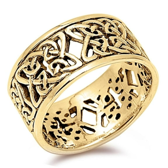 CHOOSE YOUR COLOR Gold-Tone Celtic Filigree Trinity Flower Ring Sterling Silver Band 925 Female Size 10