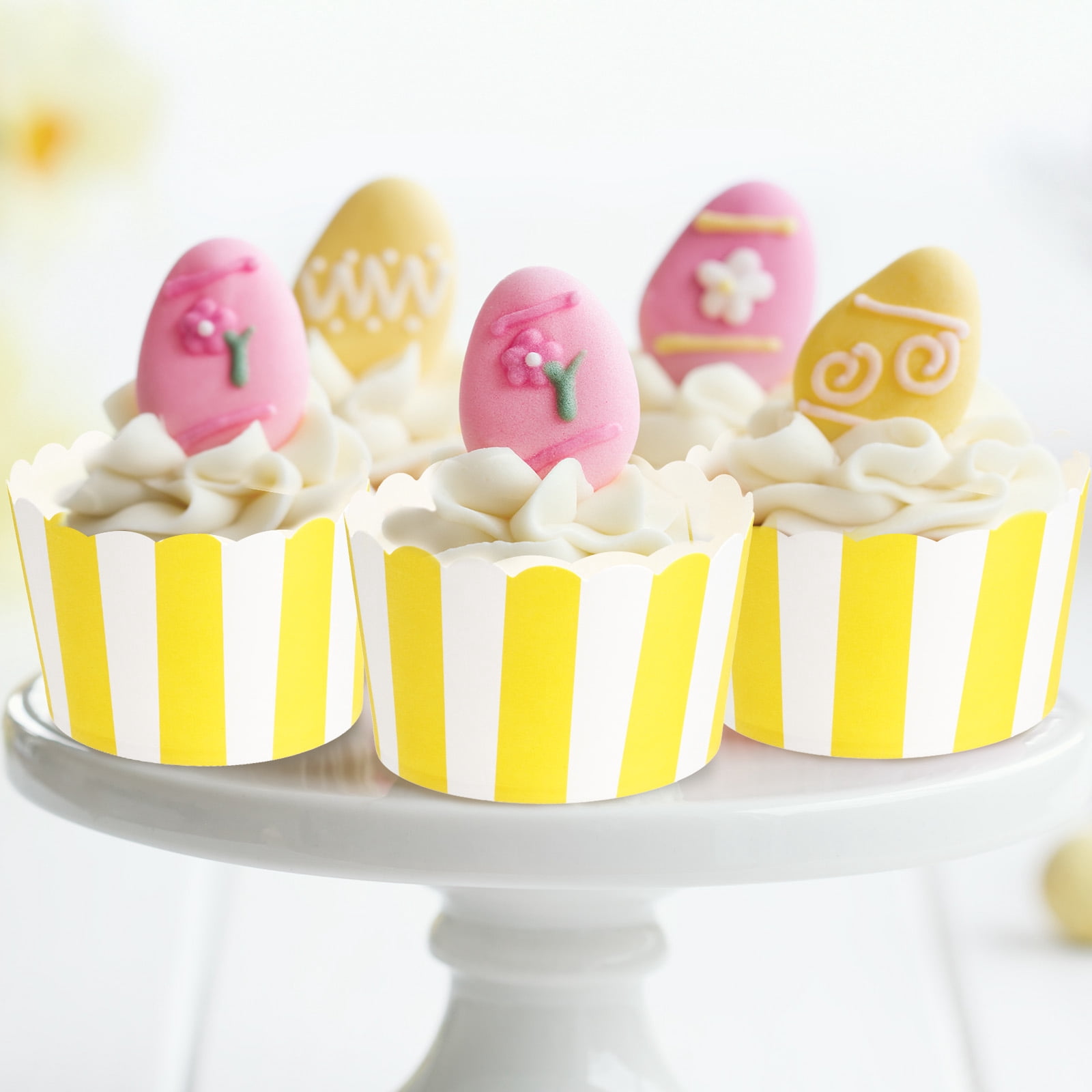 Unique Bargains Wrappers Wedding Birthday Baking Cups Liners Yellow White Stripe