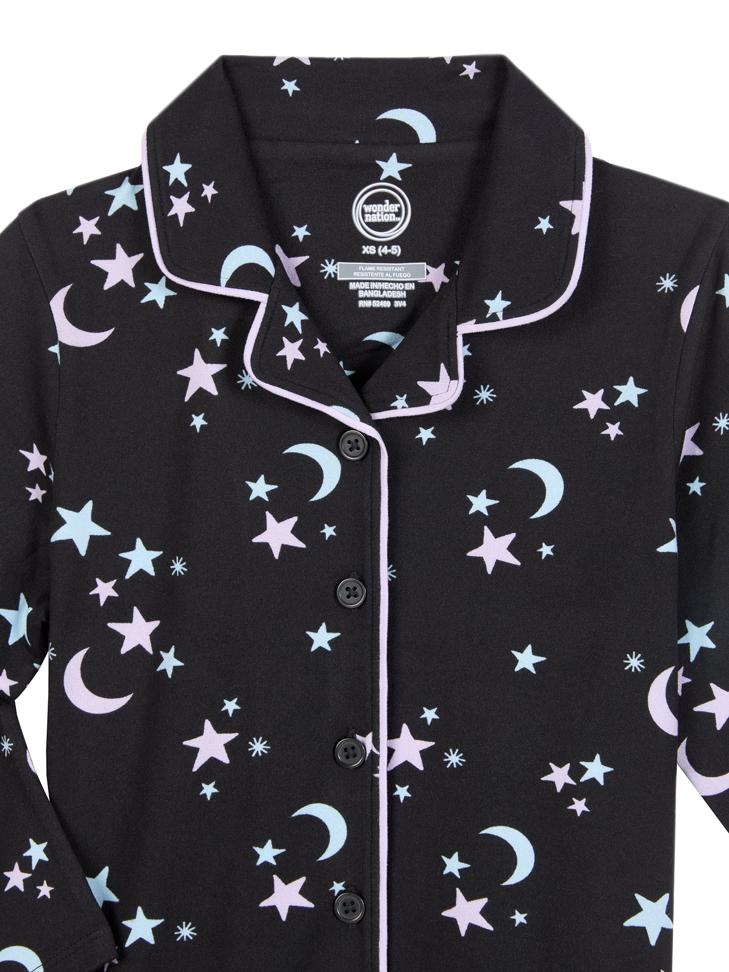 Wonder Nation Girls Button Front Long Sleeve Top & Pant Pajama Set with an Eyemask, 3-Piece, Sizes 4-18 & Plus