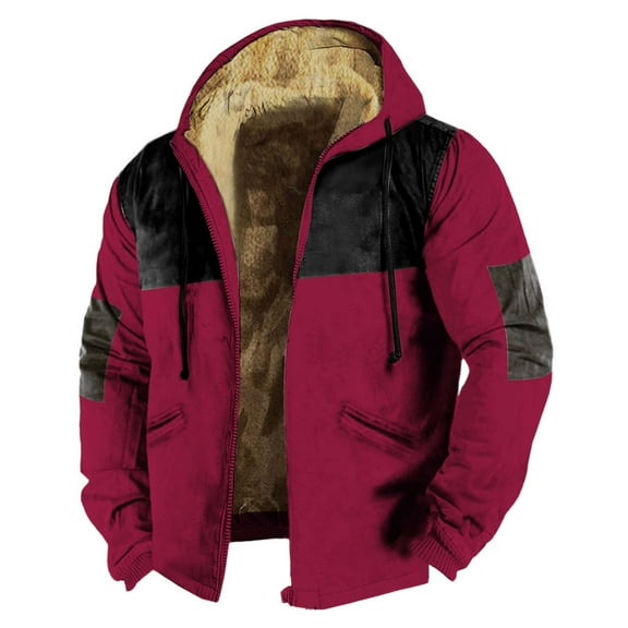 Fleece Jacket Men Zip Up Drawstring Hooded Jackets Winter Warm Coat with Pockets Heavyweight Outwear Loose Fit Jackets for Men