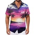 thumbnail image 4 of Tqyyweavej Men's Plus Hawaiian Shirts Palm Tree Print Botton Down Short Sleeve T-shirts Lapel Collar Color Block for Beach Party, 4 of 7