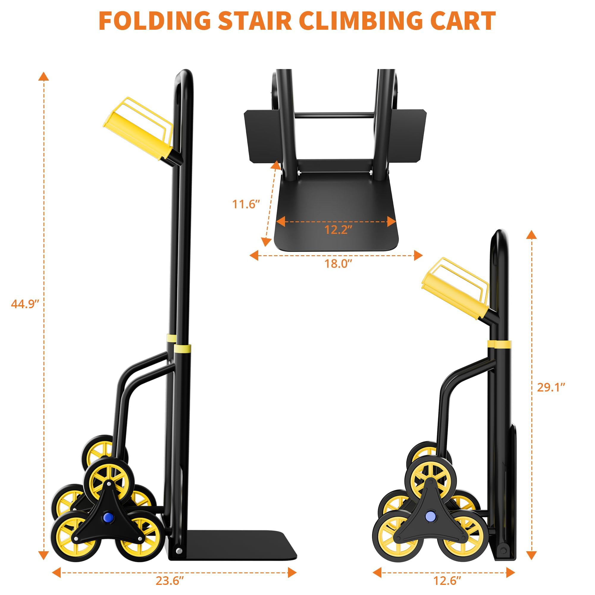 Stair Climbing Hand Truck, 440Lb Capacity, Heavy Duty Dolly Cart for Stairs with Six Wheels & Telescoping Handle, Folding Stair Climbing Trolley for Shopping Home Moving Warehouse