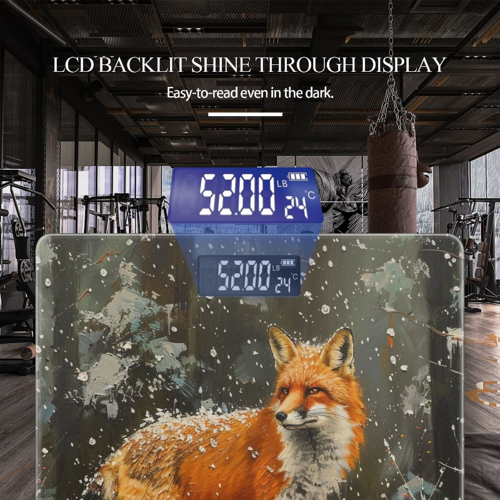 High Precision Body Weight Scale Smart Bathroom Scales with Large LCD Display(400lbs),Decorative for Bedroom-Fox In The Snow With Forest Background