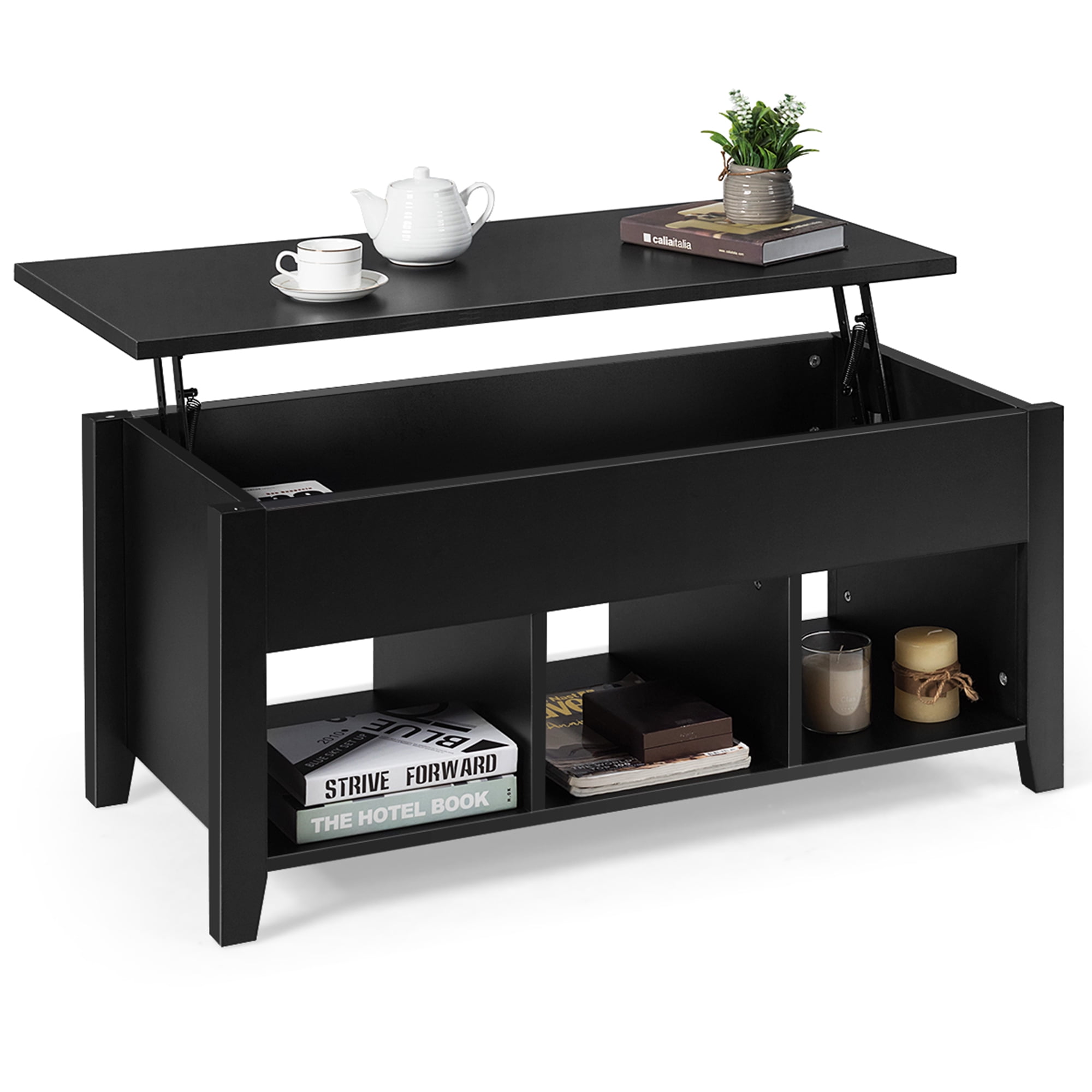 Gymax Lift Top Coffee Table w/ Storage Compartment Shelf Living Room