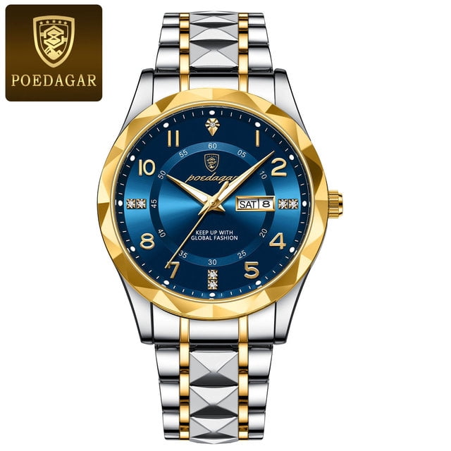 POEDAGER Men\'s Waterproof Luminous Fashionable Quartz Watch-Preowned POEDAGAR Men Gold White Quartz Stainless Steel Fashion Watch  main image 2
