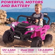 Ktaxon 12V Kids Electric Ride On Car w/ Parent Remote Control, Bluetooth, Lights, 3 Speeds, Powered Wheel Ride On Toy for Boys & Girls Ages 2-6, Rose Red