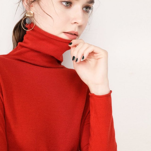 Suéter de cuello alto apilado corto de mezcla de lana para mujer, suéter de punto de base entallado y grueso para otoño e invierno