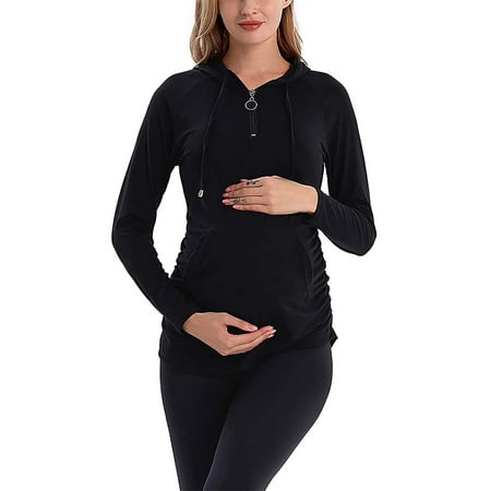 

SpringTTC Maternity Long Sleeves Shirt Zip Neck Hoodie Top Pregnancy Sweatshirt