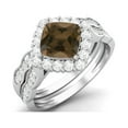 thumbnail image 2 of 6mm Cushion Smoky Quartz 925 Sterling Silver Dual Shank Halo Accents Valentines Day Gifts Ring, 2 of 3