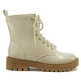 thumbnail image 1 of Soda Women Combat Army Military Motorcycle Riding Platform Lug Boots Side Zipper FIRM-S Beige Bone Patent 6.5, 1 of 4