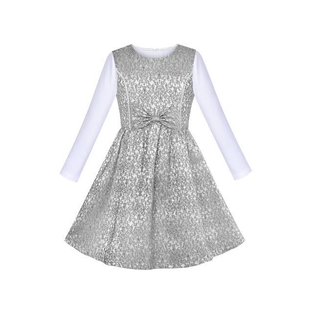 Robe Fille Ensemble 2 Pcs Gris Floral Manches Longues Coton 5 Ans