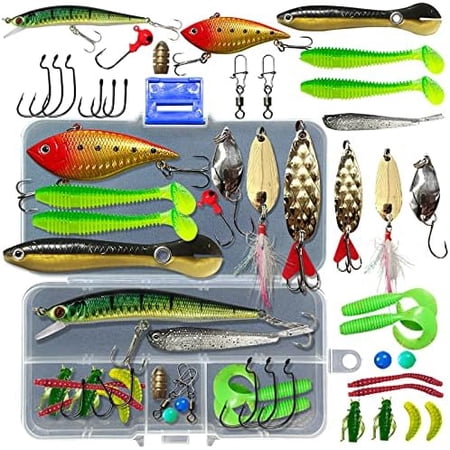 Fishing Lures Kit Set Baits Tackle Including Crankbaits Topwater Lures Spinnerbaits Worms Jigs Hooks Tackle Box and More Fishing Gear Lures for Bass Trout