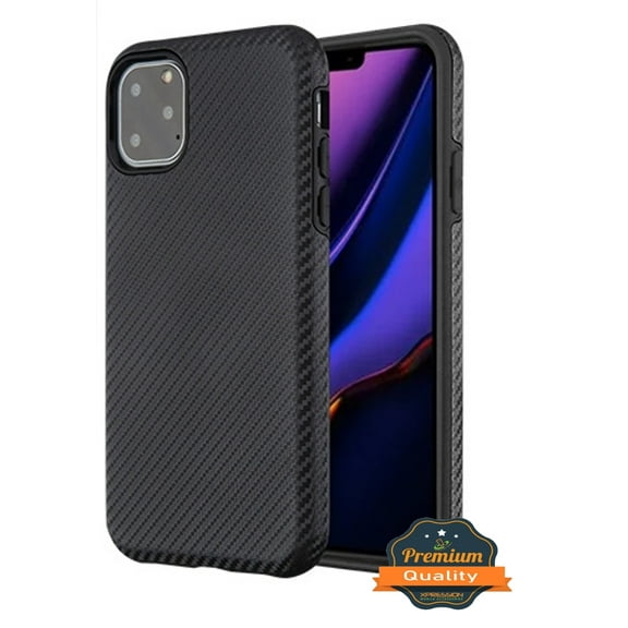 Apple iPhone 11 PRO MAX Phone Case Premium Slim Protective Shockproof Textured Armor Hybrid Dual Layers Rubber Rugged Hard PC   Soft TPU Carbon Fiber BLACK Case Cover for Apple iPhone 11 Pro Max