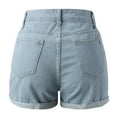 thumbnail image 4 of Sngxgn Shorts for Women Elastic High Waist Drawstring Lounge Shorts Rolled Hem Casual Soft Summer Cargo Shorts with Pockets(Light Blue,XXL), 4 of 5
