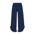 thumbnail image 3 of REALiKUN Women Linen Pants Summer Wide Leg Beach Lightweight High Waist Ruffle Flowy Palazzo Pant Boho Casual Trousers, 3 of 3