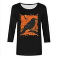 thumbnail image 4 of VKOYWKM Women Halloween Shirts 3/4 Sleeve Funny Graphic T Shirt Crew Neck Loose Party Tops Halloween Spooky Print Tees, 4 of 5
