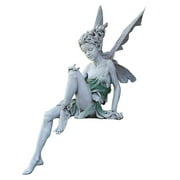 YellowDell Flower Fairy Statue Figurines With Wings Outdoor Garden Ornament Resin Craft white