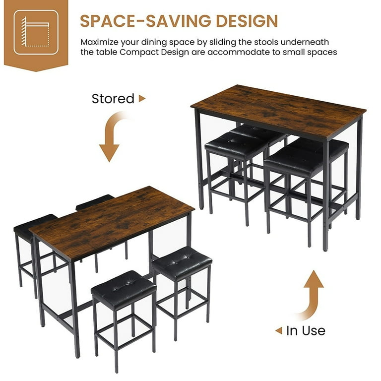 Counter Height Table Set of 5 Breakfast Bar Table and Stool Set Minimalist Dining Table with Backless Stools Wood Top Pub Table Chair Set for